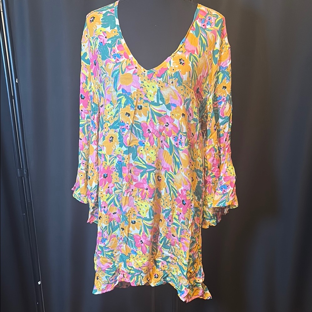 Anne Cole Floral V-Neck Swimsuit Cover Up Dress Size M - Picture 1 of 2